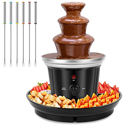 Chocolate Fondue Fountain, 32-Ounce Stainless Steel Electirc Chocolate Fondue Set, 3-Tier Chocolate Melting Foundue Set for Chocolate/Butter/Candy