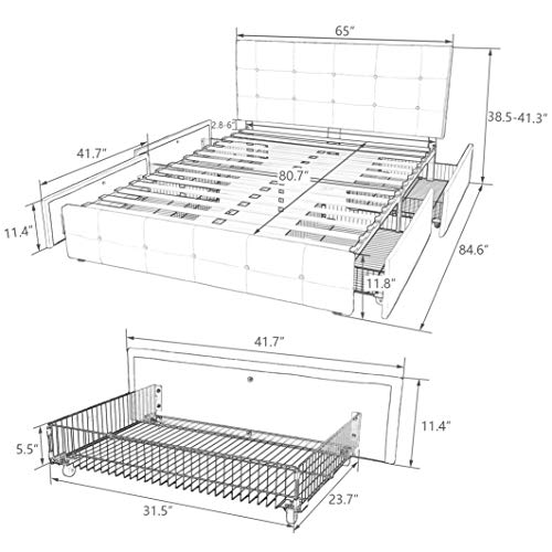Allewie Queen Platform Bed Frame with 4 Drawers and Headboard/Square