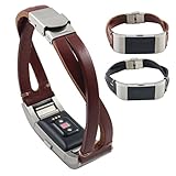 For Fitbit Charge 2 Bands, Gotd Replacement Leather Wristband Band Strap Bracelet For Fitbit Charge 2, Large Small (Brown)