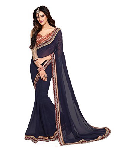 OOMPH! Women's Palav Georgette Saree & Silk Blouse Lace Panel