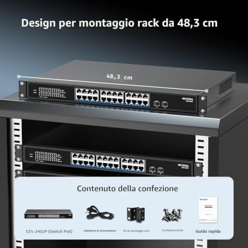 NICGIGA 24 Port 2.5G Unmanaged Switch with 24×2.5Gb Base-T PoE+ (400W) + 2x10G SFP+ Uplink, IEEE802.3af/at Ethernet Switch, Support WiFi6 AP, NAS, 4K PoE Cameras, NVR