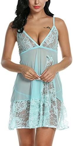 Women Halter Lace Babydoll Mesh Sexy Lingerie Set Nightwear(Green Medium)