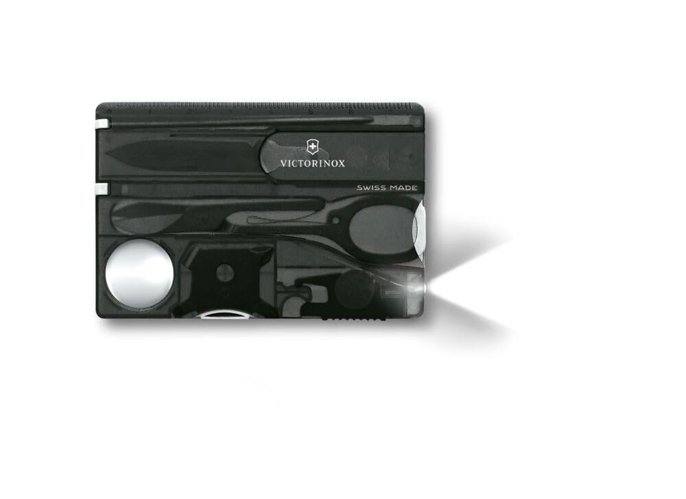 Victorinox Swiss Card Lite, Swiss Made Pocket Tool, 13 Functions, LED, Magnifier, Black Transparent, One Size, (0.7333.T3)