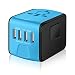 SAUNORCH Universal International Travel Power Adapter W/Smart High Speed 2.4A 4xUSB Wall Charger, European Adapter, Worldwide AC Outlet Plugs Adapters for Europe, UK, US, AU, Asia-Blue