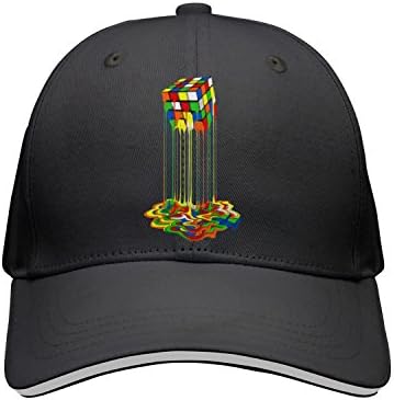 SPN37Y Adjustable Sandwich Cap Snapback Hat Sports Caps Printed Personality Rainbow Melted Rubix Cube Snapback Cap Trucker Cap