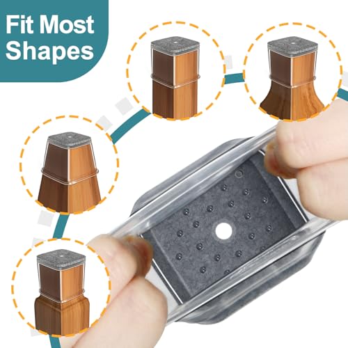 Square Chair Pads 24 Pieces Transparent Silicone Felt Pads with Felt, Anti-Scratch Felt for Chairs, Protective Leg Caps for Wooden Floors(Fit:19-25mm)