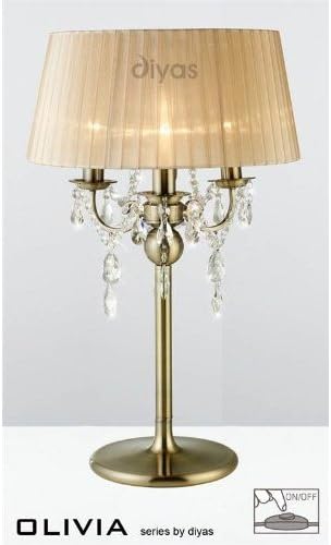 Olivia Table Lamp 3 Light Antique Brass/Crystal