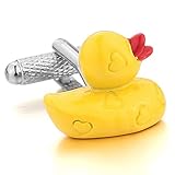 Men's 2PCS Rhodium Plated Cufflinks Red Yellow Duck Heart Shirt Wedding Business 1 Pair Set Unique