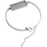 SHUNAE 5pcs Stainless Steel Rectangle 10x25mm Cabochon Blank Base Settings DIY Bezel Trays for Bracelet and Bangle Jewelry DIY Making