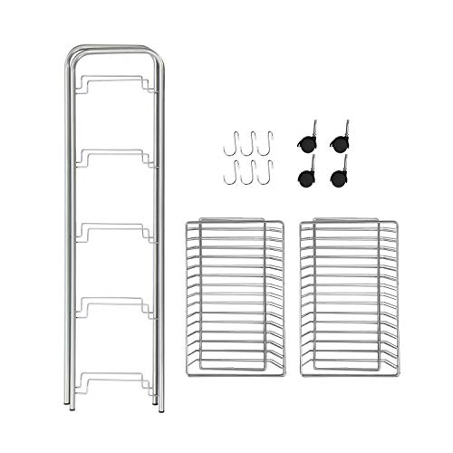 HOME BI 5-Tire Metal Rolling Cart, Lockable Utility Trolley for Kitchen and Bathroom, Silver