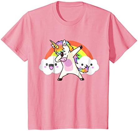 Kids Dabbing Unicorn with Clouds T-Shirt for Girls 8 Pink