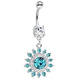 Body Candy Stainless Steel Clear Blue Accent Classic Chic Dangle Belly Ring