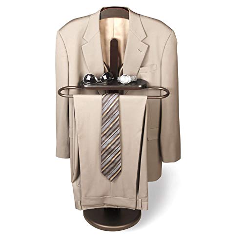 Allblessings Wood & Metal Valet Suit Coat Stand Clothes Hanger Men Suit Rack Organizer Bronze