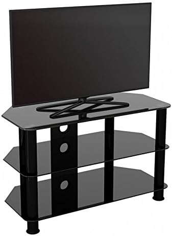 MAHARA Glass Corner TV Stand, Universal Black TV Unit 80cm wide with Glass Shelves and Cable Management - Image 5