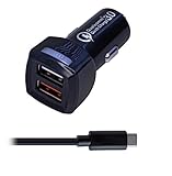 New Rapid Fast Dual Port Car Charger for Samsung Galaxy S8 / S8+ Note 8 Motorola Droid Z/Z Force/Z Play Type C USB-C - Pixel / Pixel XL LG G5 G6 V20 - 3 feet/1 meter Quick Charge 3.0 - Black