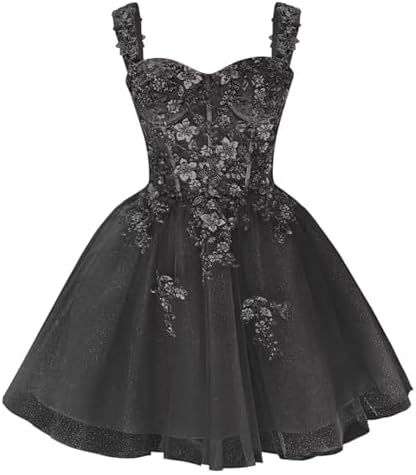 tulle-proof black tulle beaded tie-shoulder tiered mini dress Little black formal dress that checks every box, Intricate beaded corset bodice, tiered sparkly tulle skirt and cute shoulder bows., #HomecomingDresses #ShortDresses #MiniDress #blackdress #galaprom
