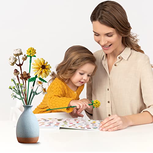 Flower Bouquet Building Block Set - 976 Pcs DIY Artificial Botanical Collection For Home Decoration & Gifts