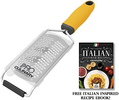 Pro Culinary Zester Grater - Professional Hand Held Stainless Steel Fine Grater With Silicone Handle And Blade Protector - Dishwasher Safe - Yellow - Free Ebook