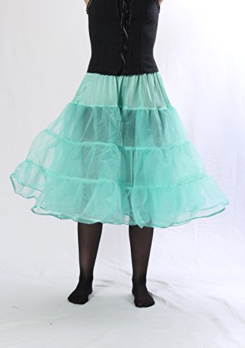 BellaSous Tea Length 25" Women Petticoat Nylon Yoke Underskirt for Vintage Dresses, Poodle Skirts, or Rockabilly (Small/Medium, Turquoise)