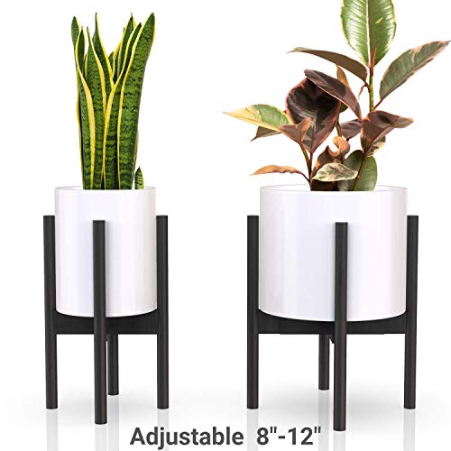 declutterd Plant Stand Adjustable Mid Century Indoor Plant Holder for House Plants, Home Decor – Wood – Fits Planter 8 to 12 Inches – Excludes Plant Pot (Black 2-Pack)