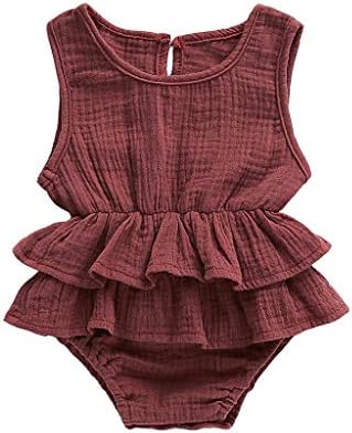 Carolui Sleeveless Linen Baby Girl Romper Newborn Infant Solid Lace Big Bow Bodysuit Clothes