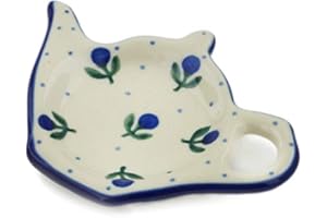 POLMEDIA POLISH POTTERY Polish Pottery 4½-inch Tea Bag or Lemon Plate made by Ceramika Artystyczna (Blue Buds Theme) + Certificate of Authenticity