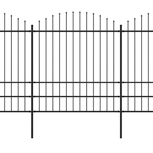 vidaXL Gartenzaun mit dekorativen Speerspitzen Schmuckzaun Metallzaun Zaun Zaunelemente Stahlzaun Gitterzaun Zaunfeld Tor (1,75-2) x17m Stahl Schwarz – Bild 3