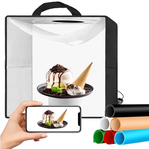 EMART Photo Light Box 40 x 40 cm Photo Studio with 120 LED Lights | 6 Waterproof Bottoms, Portable Adjustable Shooting Tent Kit, Jewelry and Small Items