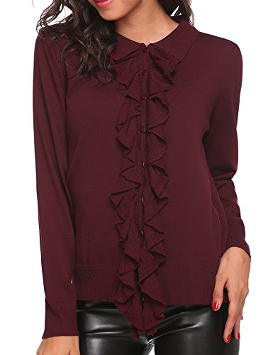 Women's Button Down Ruffle peplum Front Long Sleeve Cardigan Sweater