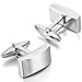 MOWOM Silver Tone Black 2PCS Stainless Steel Cufflinks Shirt Wedding Business