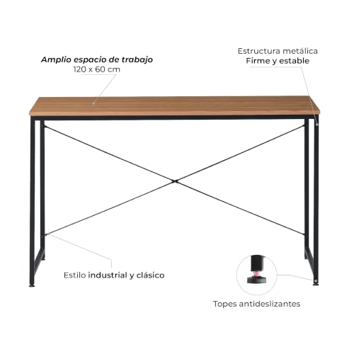 TOPLIVING Escritorio Diseño Industrial para Computadora o Laptop, Minimalista Ideal Home Office, Recamara o Juvenil, Fácil Armado, con Estructura Resistente