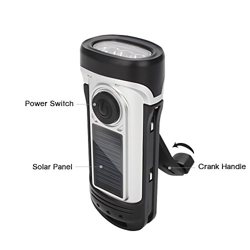 ThorFire LED Flashlight Solar Powered & Hand Cranking Rechargeable Flashlights Dynamo Carabiner Camping Outdoor Hiking Climbing Emergency Lights Tools & Home Improvement, Safety & Security, Flashlights, Handheld Flashlights