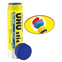 UHU Colored Glue Stick, 1.41oz Blue, rubs on Blue & Dries Clear, Washable, Solvent Free, Screw on Cap, Pack of 12, 9U 99653