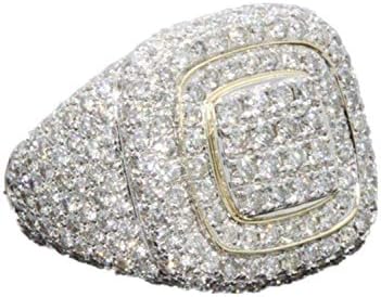 18K Gold Cluster ICED Out Lab Simulated Diamond Band MICROPAVE Mens Pinky Ring