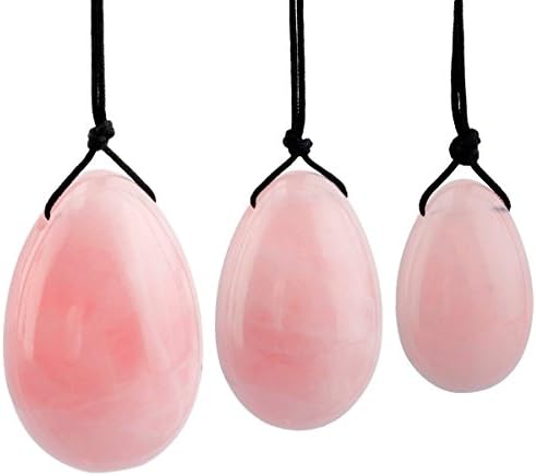 Massage Stones,Drilled Rose Quartz Jade Egg 3Pcs Set Pelvic Floor Muscles Vaginal Exercise Yoni Egg for Kegel Exercise Health Care for Women