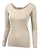 Doublju Women Basic Designed Scoop Neck and Back Button Point Long Sleeve T-Shirt