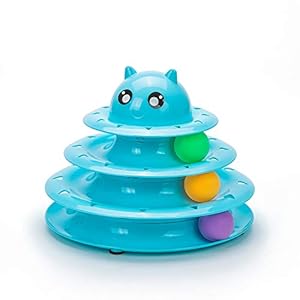 Vealind-Pet-Interactive-Fun-Roller-Exerciser-3-Level-Cat-Teaser-Ball-Toy-with-3-Colorful-BallsBlue Vealind Pet Interactive Fun Roller Exerciser 3 Level Cat Teaser Ball Toy with 3 Colorful Balls(Blue)