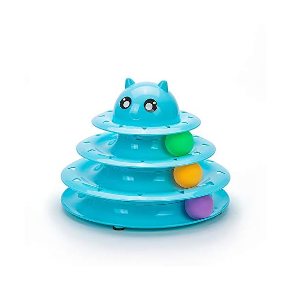 Vealind-Pet-Interactive-Fun-Roller-Exerciser-3-Level-Cat-Teaser-Ball-Toy-with-3-Colorful-BallsBlue Vealind Pet Interactive Fun Roller Exerciser 3 Level Cat Teaser Ball Toy with 3 Colorful Balls(Blue)