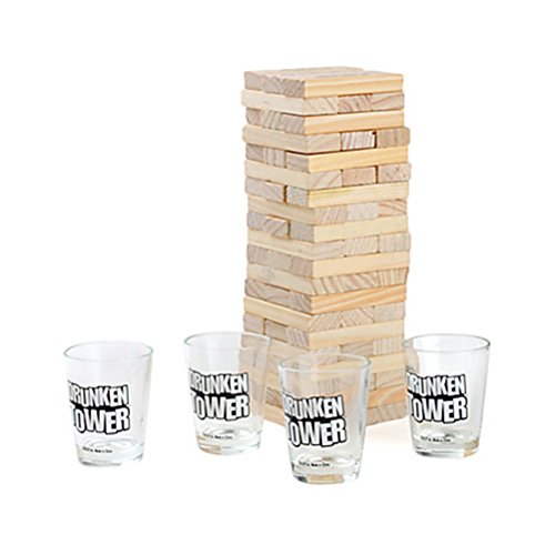 BESTOMZ Stacking Building Tower Drinking Game Wooden Blocks with Drinking Commands