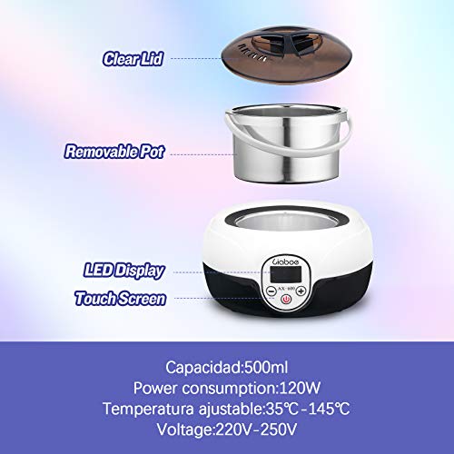 Wax Warmer, Liaboe Wax Heater Hair Removal Kit, Electric Waxing Kit with Adjustable Temperature, LED Display, 4 Different Flavor Hard Wax Beans and 20 Pcs Wax Applicator Sticks(Women/Men)