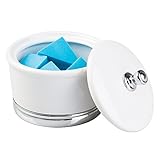mDesign Ceramic Bathroom Vanity Canister Jar for Cotton Balls, Swabs, Cosmetic Pads - Large, White/Chrome