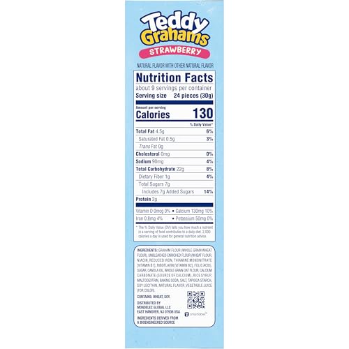 TEDDY GRAHAMS STRAWBERRY FLAVOR GRAHAM SNACKS, KIDS SNACKS, 10 OZ