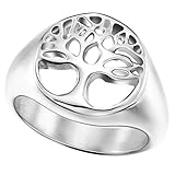MOWOM Silver Tone Stainless Steel Ring Tree Of Life