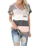 HANYI Women Summer Cotton Sleeve Loose V-Neck Shirt Blouse Casual Tank Tops T-Shirt (L, Gray)