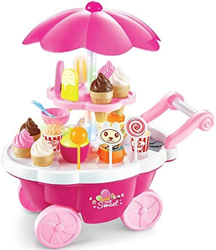 Readygo Children's Educational Intelligence Toys Simulation Small Carts Girl Mini Candy Cart Ice Cream Shop Children Toys with Music and Light(Pink )，Kitchen Toys Set ( Color : Pink )
