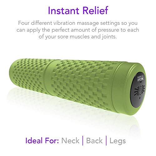 American Lifetime Vibrating Foam Roller - 17 Inch 4-Speed Rechargeable Electric High-Intensity Vibration, Deep Tissue Massager for Recovery, Pliability Training, Physical Therapy (Green)