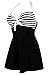 COCOSHIP Black & White Striped Plus Size Vintage Sailor Pin Up Swimsuit One Piece Skirtini Cover Up Beachwear XXXXL(US18)