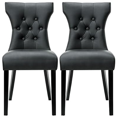 Modway Silhouette Modern Tufted Faux Leather Upholstered Parsons Two Dining Chairs in Black 41r4RZLsi9L