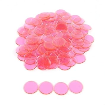 Plastic Non-Magnetic Bingo Chips - Pink - 100 Bingo Chips - 7/8 Inch Size