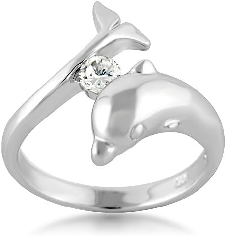 925 Sterling Silver Whote Cubic Zirconia CZ Dolphin Porpose Fish Wrap Ring Size 9